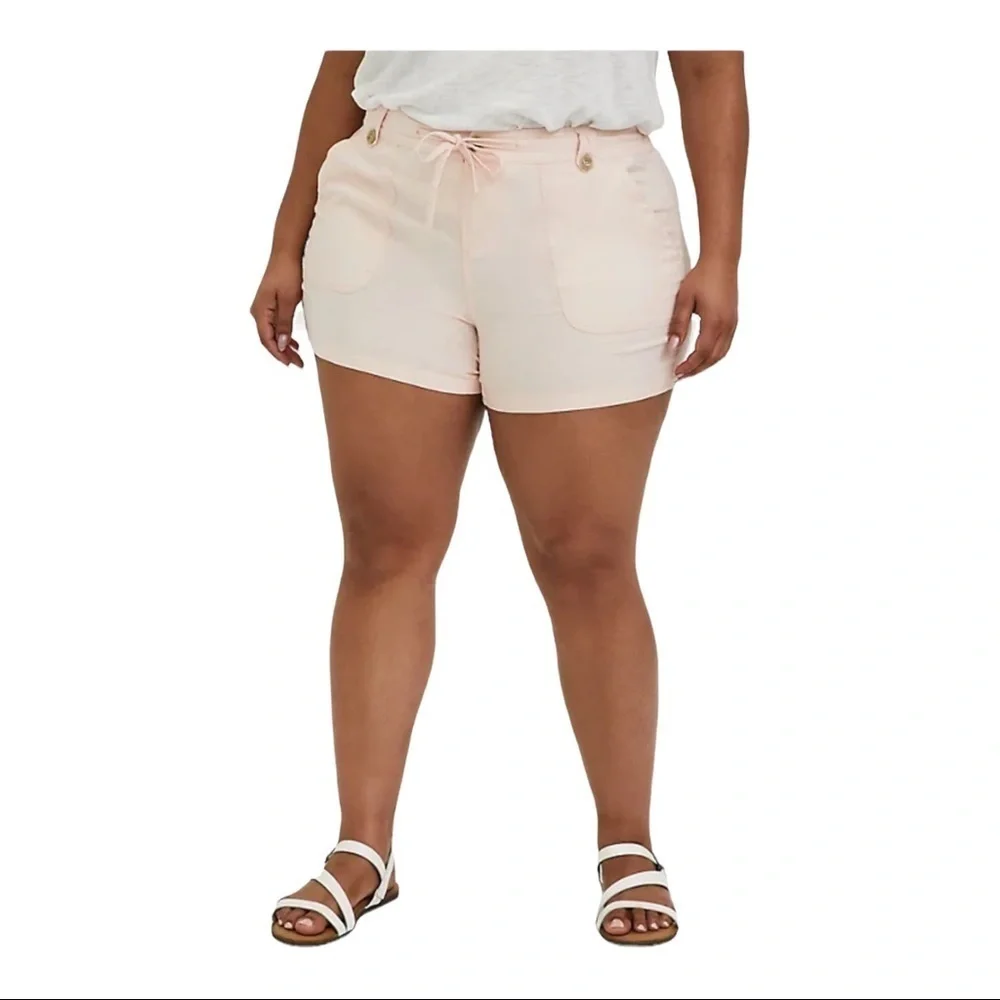 Torrid Blush Pink Linen Blend Drawstring Shorts Size 14 Plus